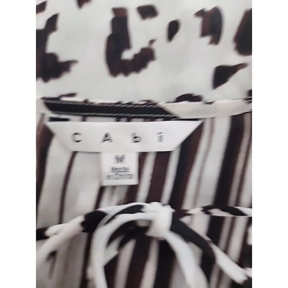 CAbi White Brown Animal Print Polyester Faux Wrap Shirt Blouse Style 590 Medium - Picture 7 of 9